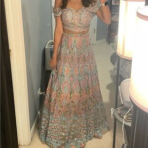 Elegant Multicolor Off-Shoulder Lengha